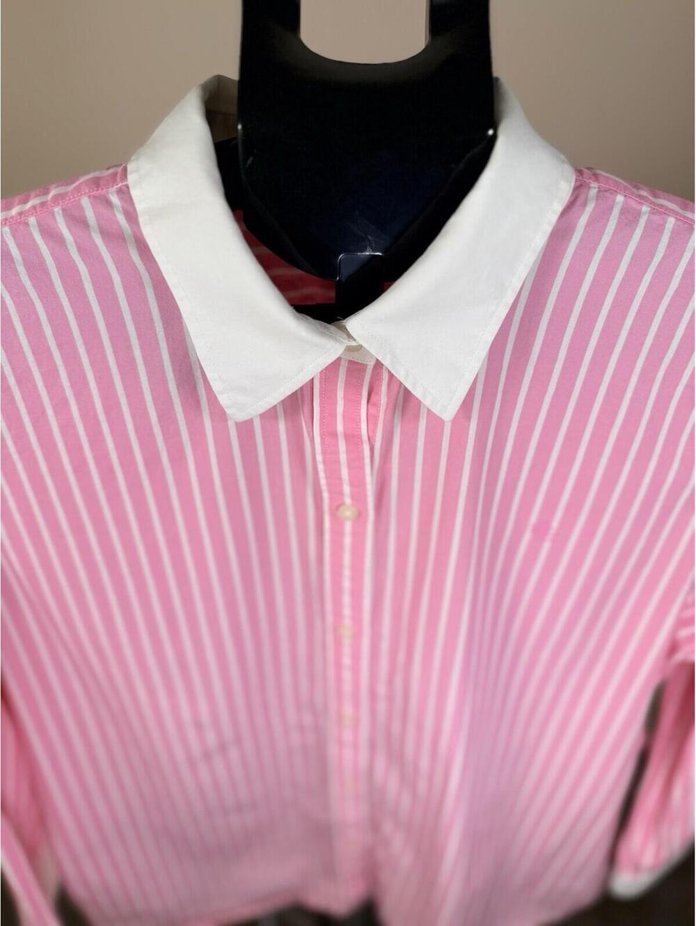 Lauren Ralph Lauren Pink & White Striped Button Down 3/4 Sleeves Blouse Size XL - Picture 7 of 15